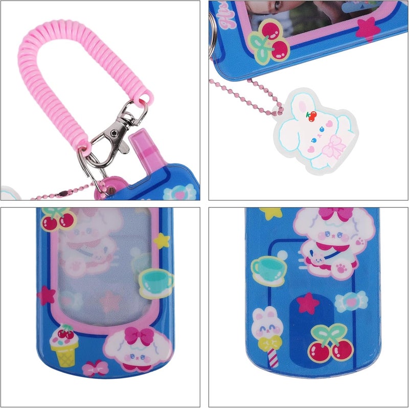 WELLRI Kpop Photocard Holder with Keychain Cute Pendant 3 inch Idol Album Photo Card Sleeves ID Bus Bank Credit Card Protector for Student Kpop Fan (Blue) - Image 4